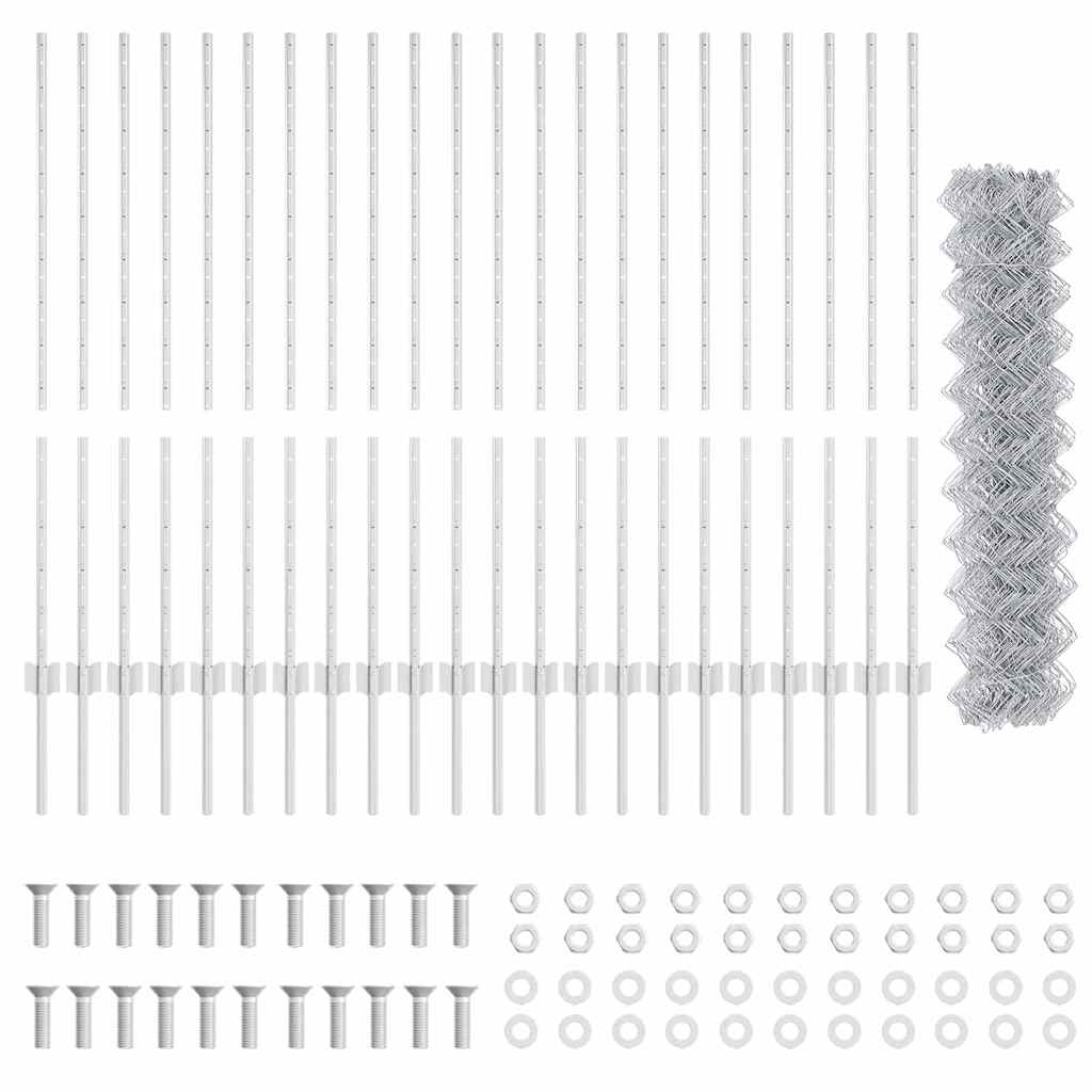vidaXL Φράκτης Αλυσίδας με 44 U Posts Ασημί 1.2μ x 25μ Ατσάλι