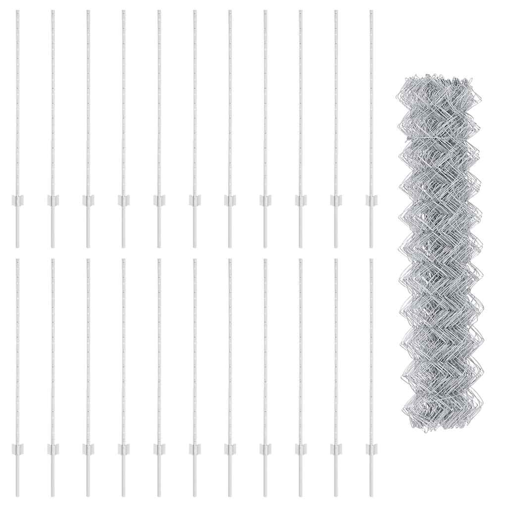 vidaXL Φράκτης Αλυσίδας με 44 U Posts Ασημί 1.2μ x 25μ Ατσάλι