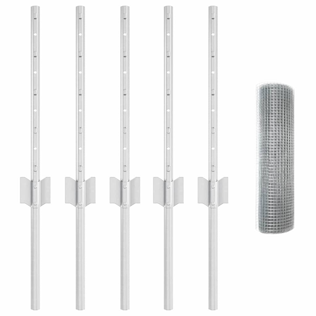 vidaXL Γαλβανισμένος Συρμάτινος Φράχτης με 5 U Posts Ασημί 0.4x10 μ. Σ钢