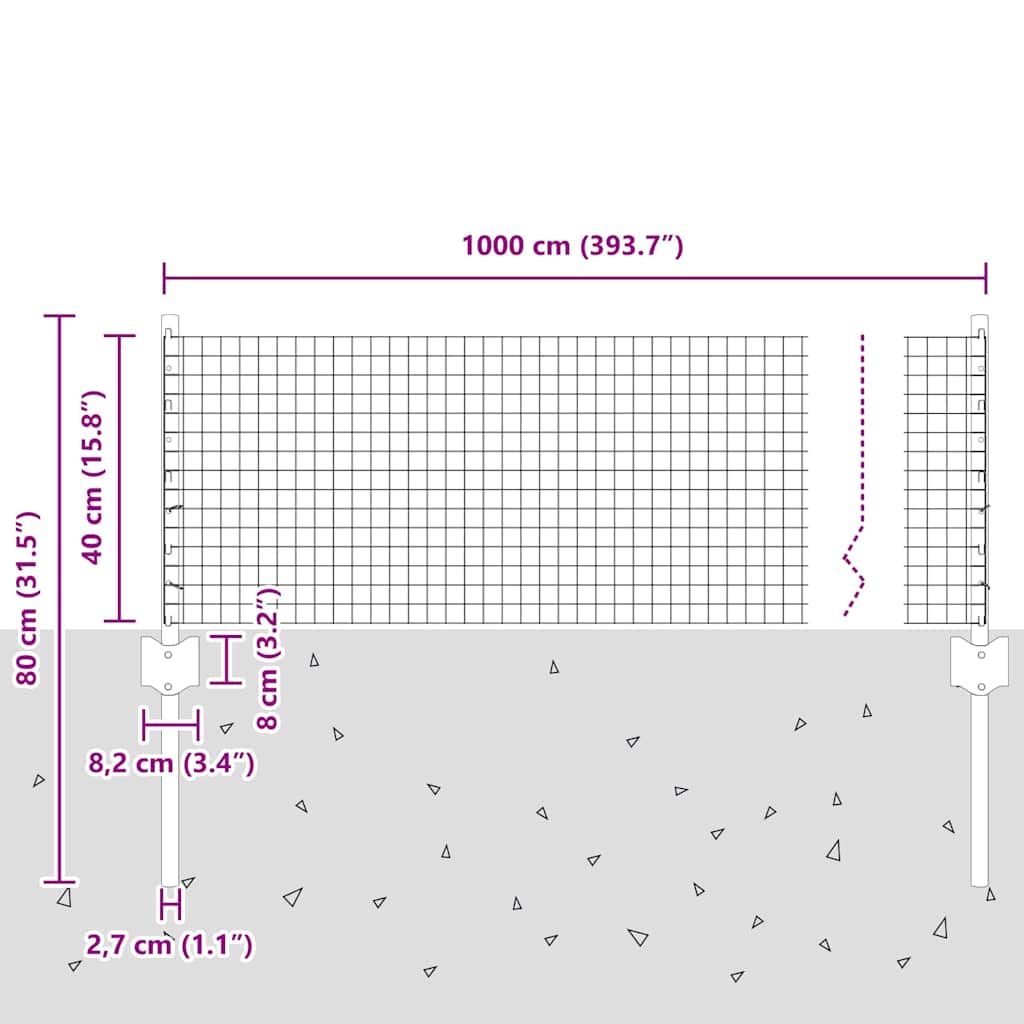 vidaXL Συρματόπλεγμα με 5 πόλους U Ασημί 0.4x10 μ Σίδερο