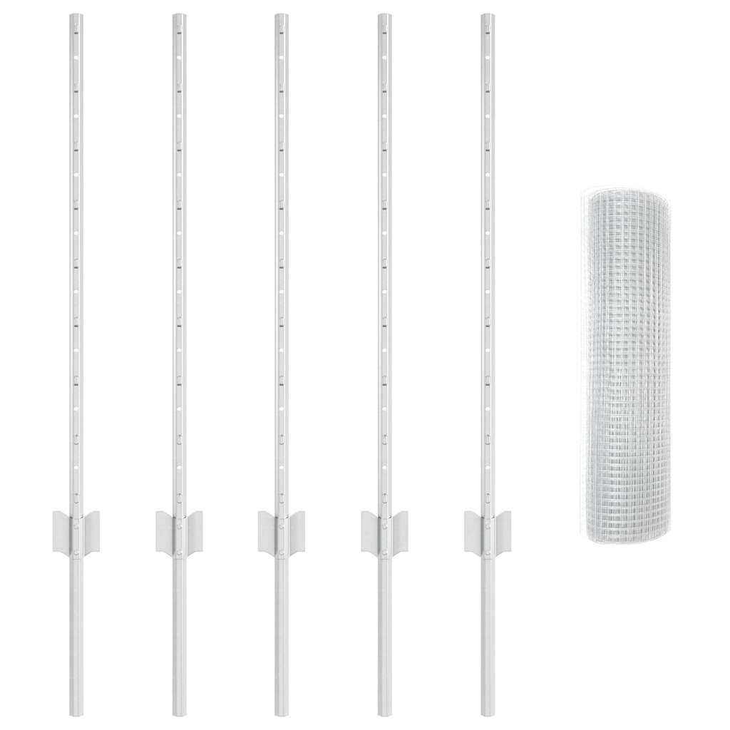 vidaXL Γαλβανισμένη Σχοινί Κήπου με 5 Υ Πόστες Ασημένιο 0.8x10 μ Χάλυβας