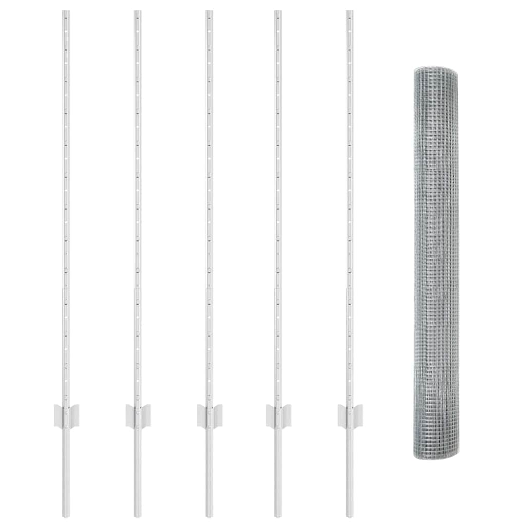 vidaXL Βιομηχανικός Φράκτης Σωληνωτού Μετάλλου με 10 Υποστύλωματα Ασημί 1.2x10 μ