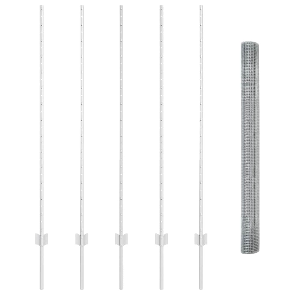 vidaXL Συρμάτινος Φράχτης με 10 Πόλους Ασημί 1.4x10 μ Χάλυβα