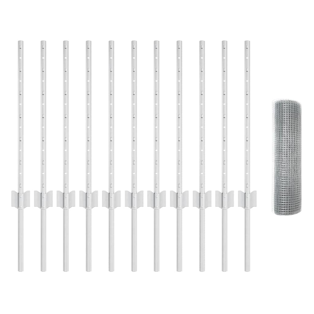 vidaXL Φράκτης με 11 Υ πόδια Ασημένιο 0.6x25 μ Ατσάλι
