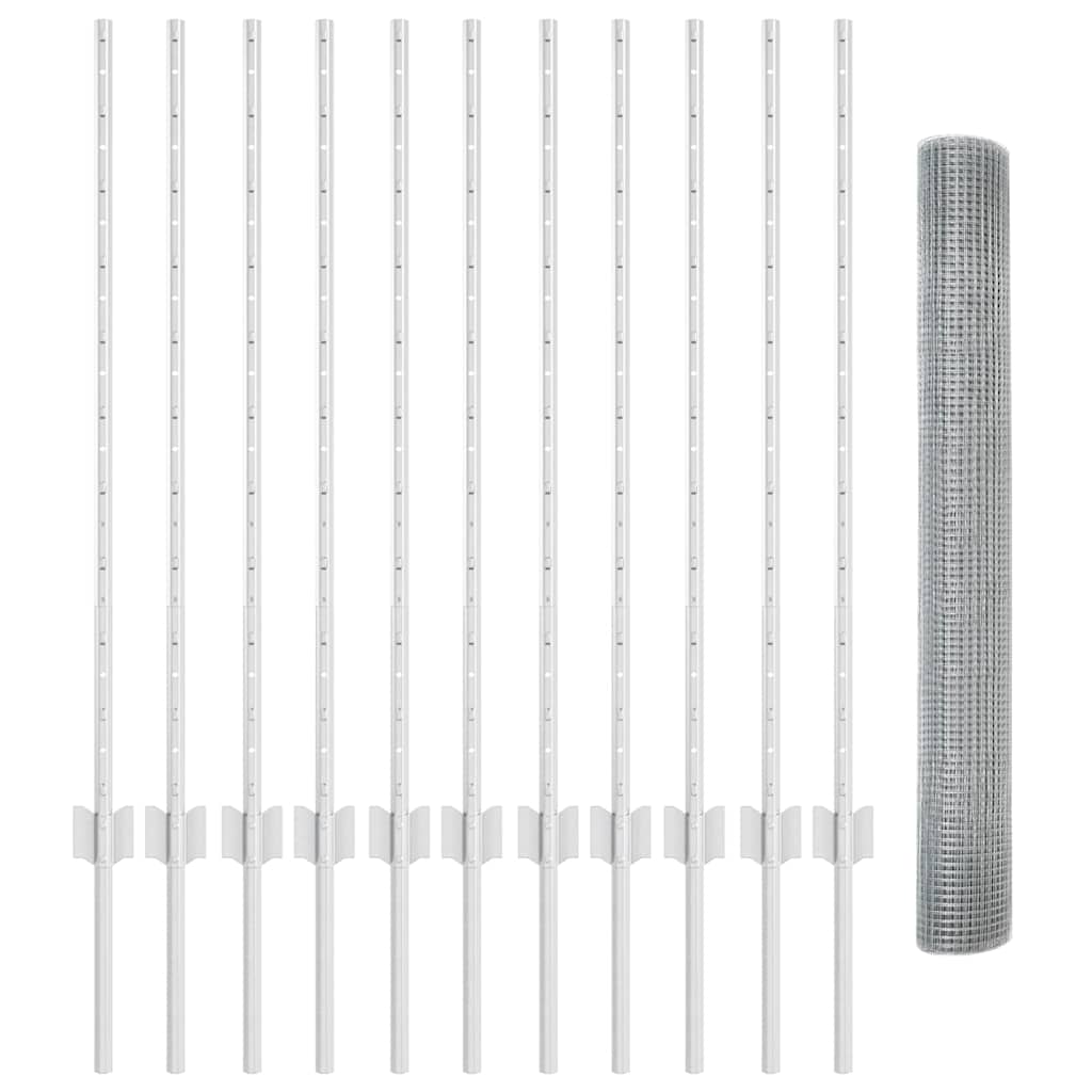 vidaXL Γαλβανισμένος φράχτης με 22 Υ posts Ασημί 1x25 μ. από ατσάλι