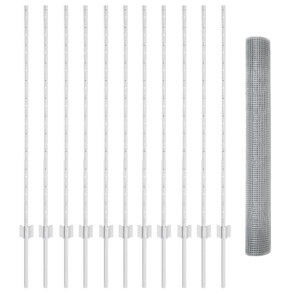 vidaXL Γαλβανισμένος Φράκτης με 22 U Στυλίδια Ασημί 1.2x25 μ. Ατσάλι