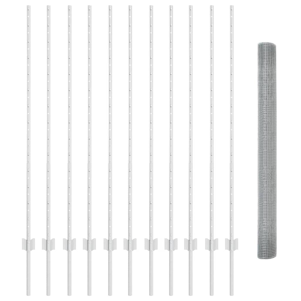 vidaXL Φράκτης Γαλβανισμένου Συρμάτινου με 22 U Posts Ασημί 1.4x25 μ Ατσάλι