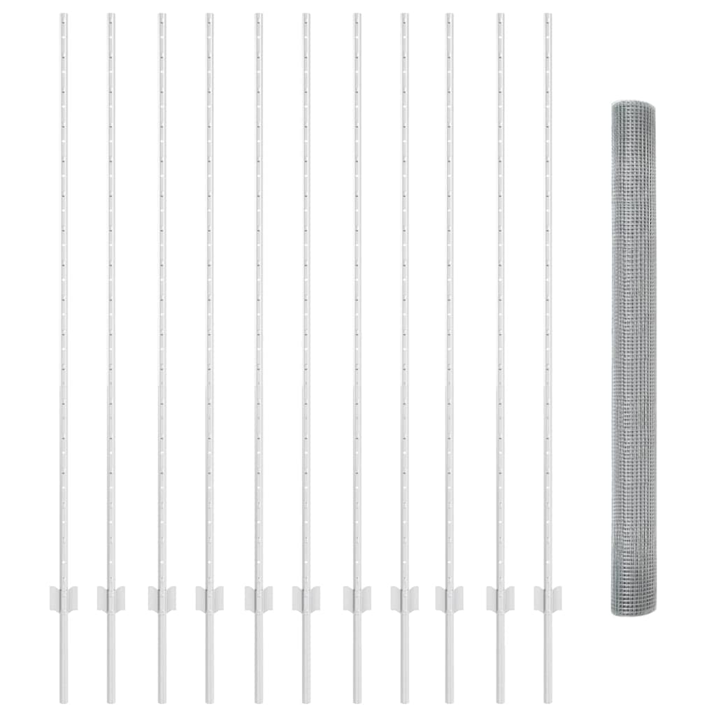 vidaXL Φράχτης από Συρματόπλεγμα με 22 Πόστα Ασημένιο 1.6x25 μ από Χάλυβα
