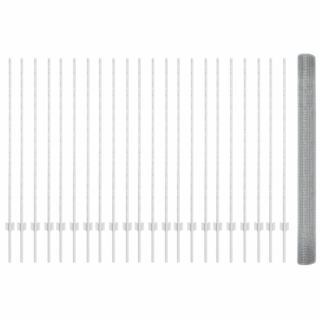 vidaXL Φράκτης με 44 U Posts Ασημί 1.4x50 μ χάλυβα