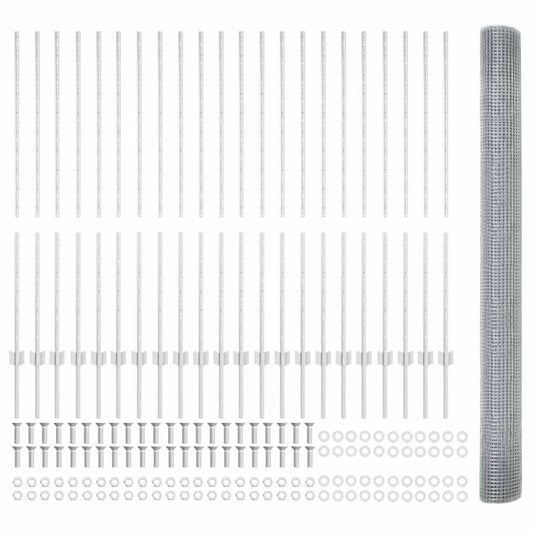 vidaXL Γαλβανισμένος Συρμάτινος Φράχτης με 44 U Πόστα Ασημί 1.4x50 μ Χάλυβα