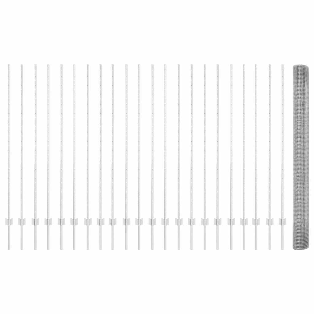 vidaXL Συρματόπλεγμα με 44 U Στυλοί Ασημί 1.6x50 μ Χάλυβας