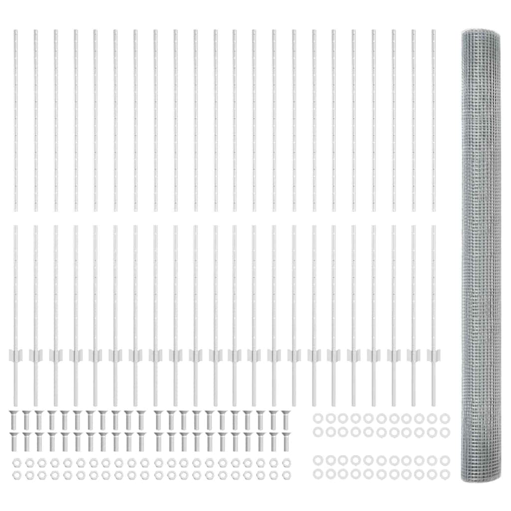 vidaXL Συρματόπλεγμα με 44 U Στυλοί Ασημί 1.6x50 μ Χάλυβας