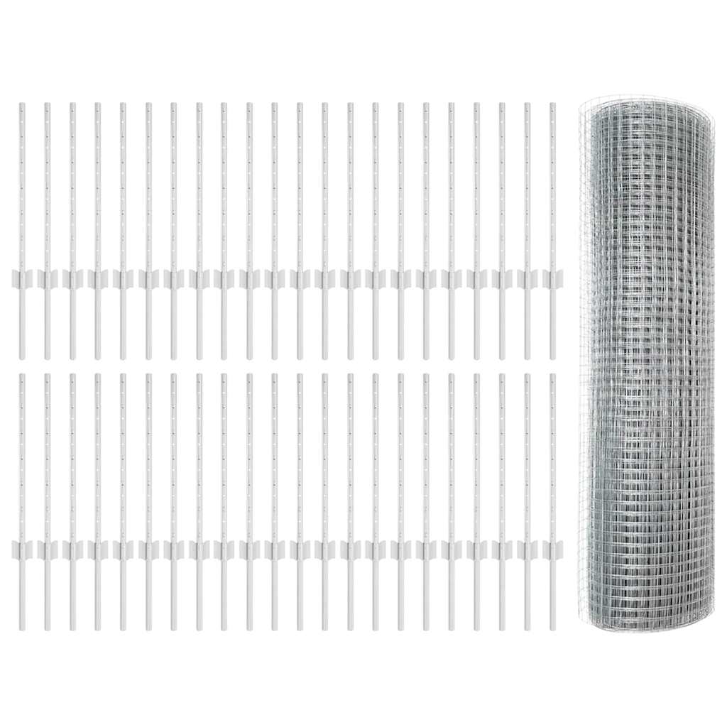 vidaXL Welded Wire Fence με 44 U Posts Ασημί 0.6x100 μ Ατσάλι