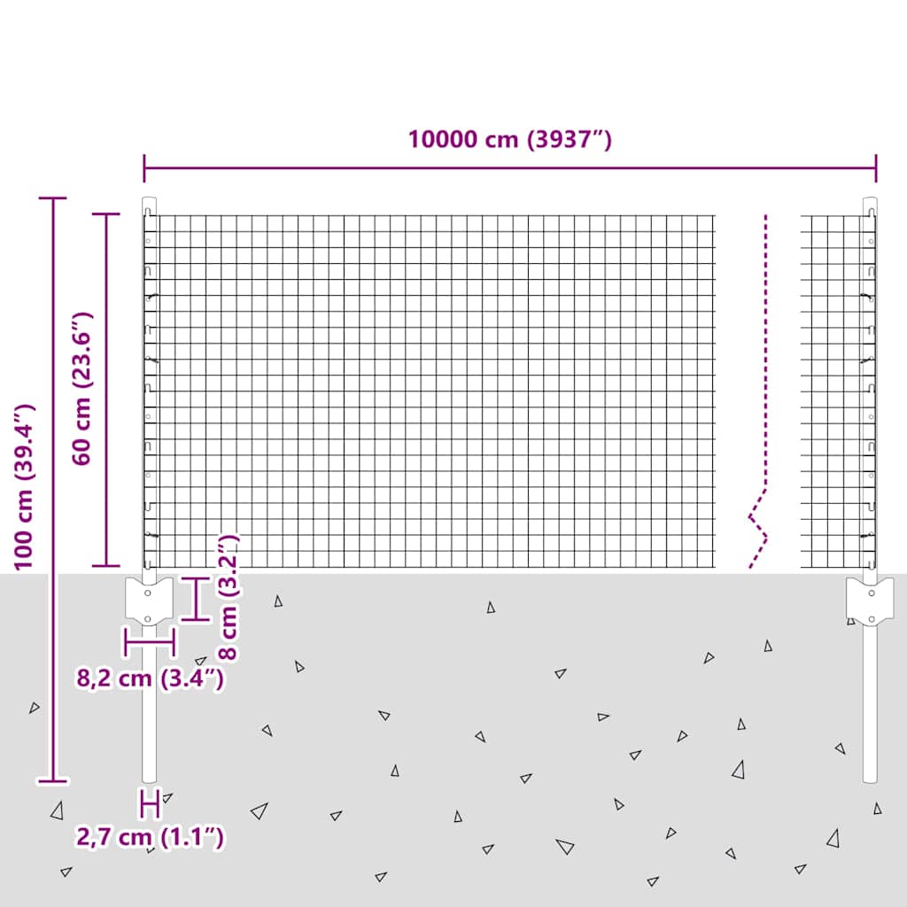 vidaXL Welded Wire Fence με 44 U Posts Ασημί 0.6x100 μ Ατσάλι
