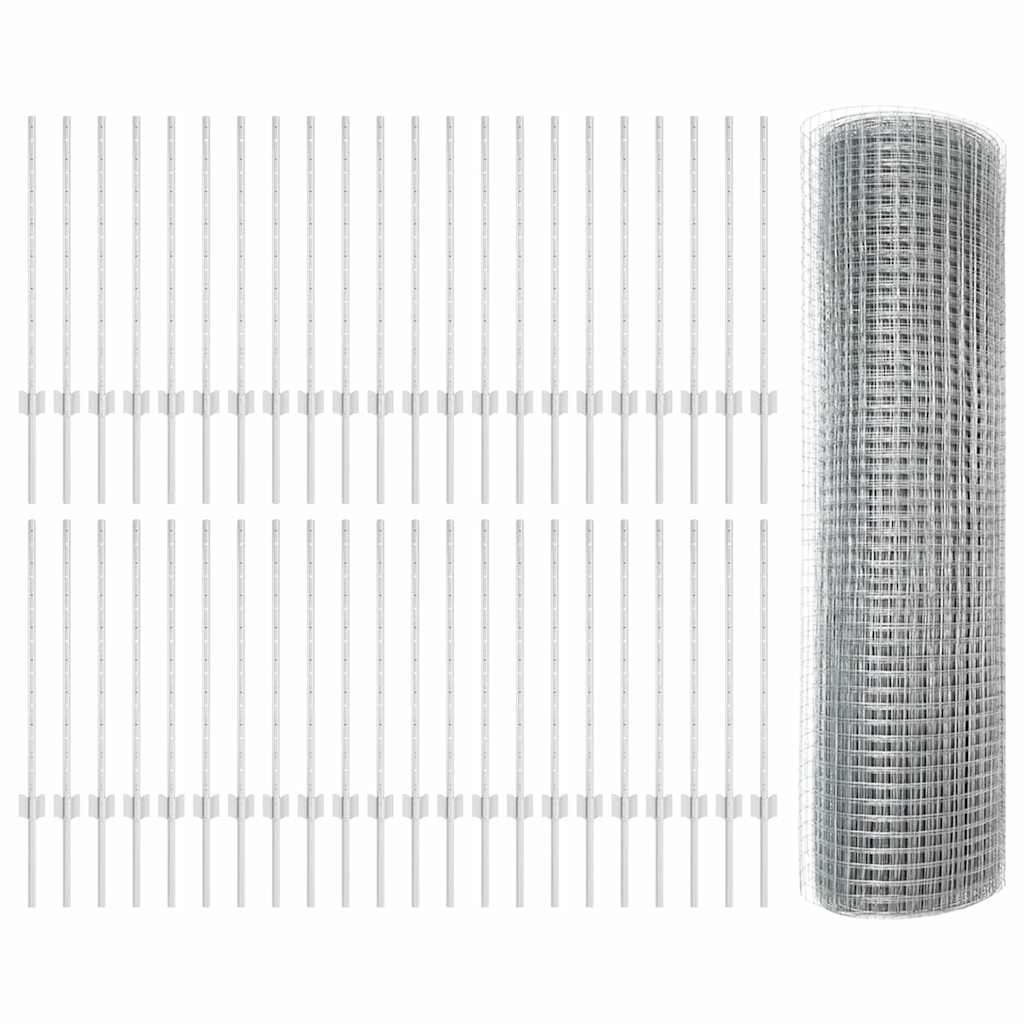 vidaXL Φράκτης γαλβανισμένου σύρματος με 44 Ου Πόστα Ασημί 0.8x100 μ Χάλυβα