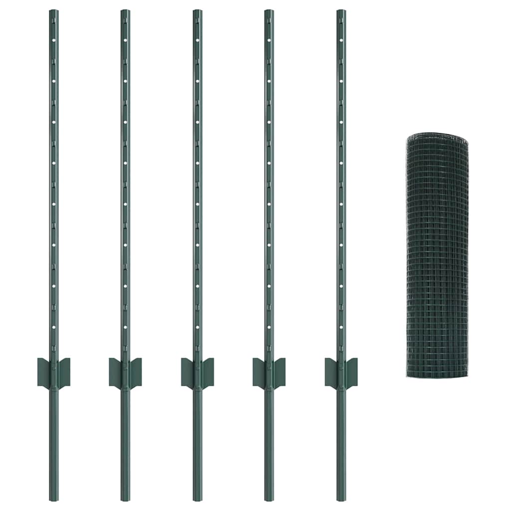 vidaXL Σιδερένιος Φράχτης με 5 U Posts Πράσινο 0.8x10 μ Σίδερο