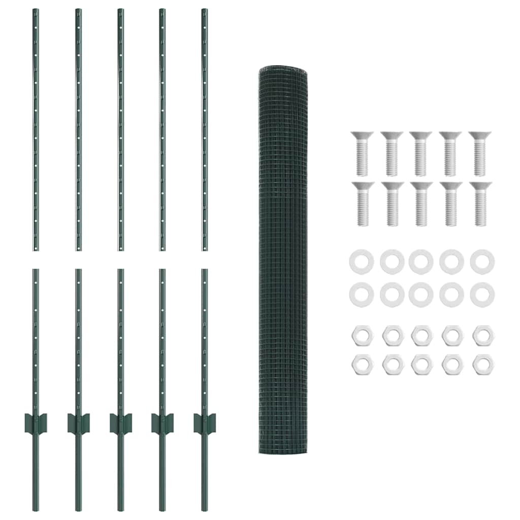 vidaXL Φράχτης με 5 πόλους Πράσινος 1.2x10 μ Ατσάλι