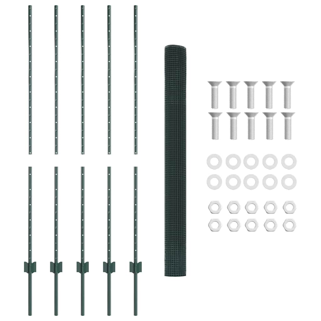 vidaXL Συρματόπλεγμα με 5 Πάσσαλους Πράσινο 1.4x10 m Χάλυβα