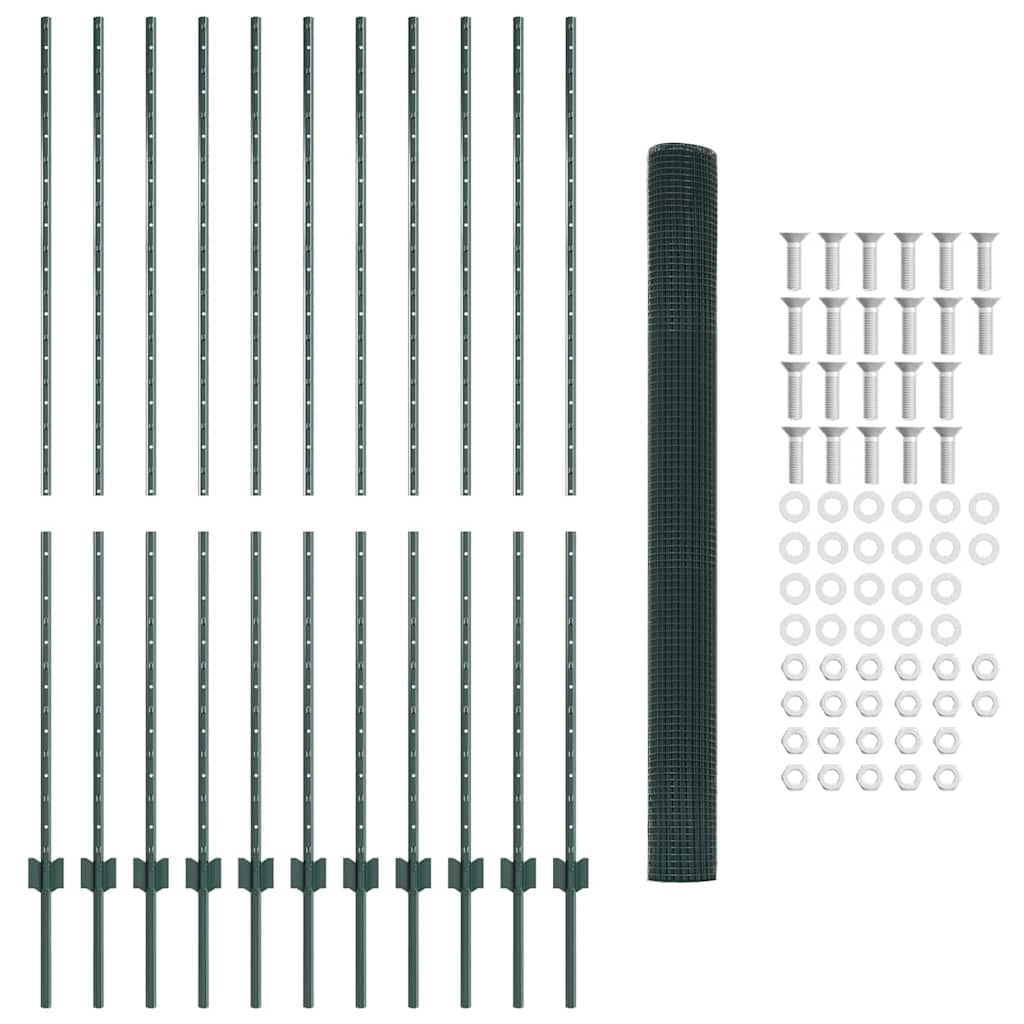 vidaXL Φράκτης με Στυλό Πράσινο 1.5 x 10 εκ Ατσάλι