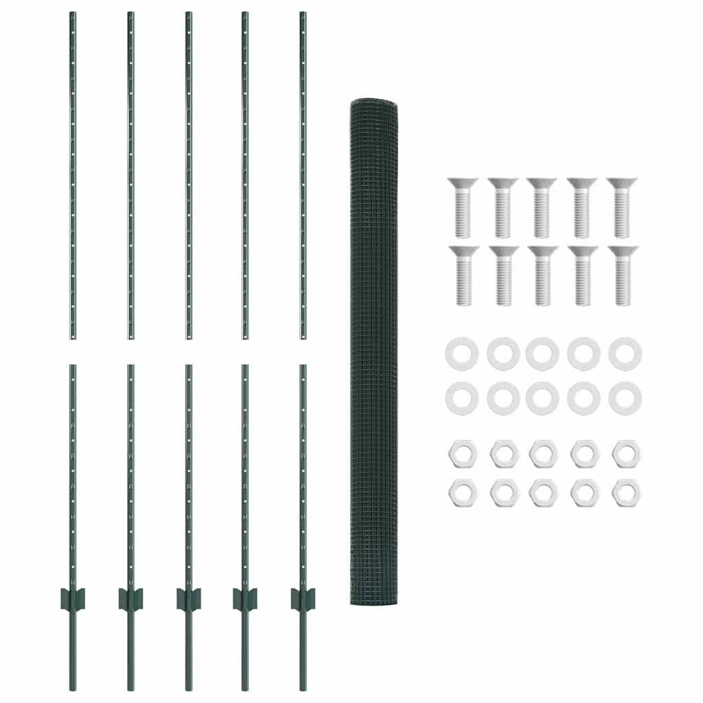 vidaXL Φράχτης με 5 τεμάχια U Πράσινος 1.6x10 μ Ατσάλι
