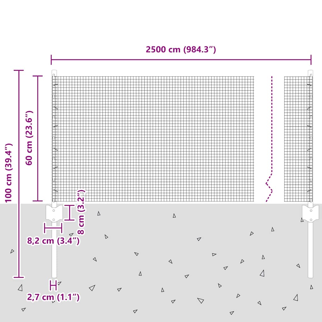 vidaXL Συρματοπλέγμα φράκτη με 11 Στήλες U Πράσινος 0.6x25 μ Χάλυβας