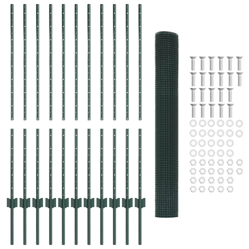 vidaXL Συγκολλητό Συρματόπλεγμα με 11 Στηρίγματα U Πράσινο 1.2x25 μ Χάλυβας