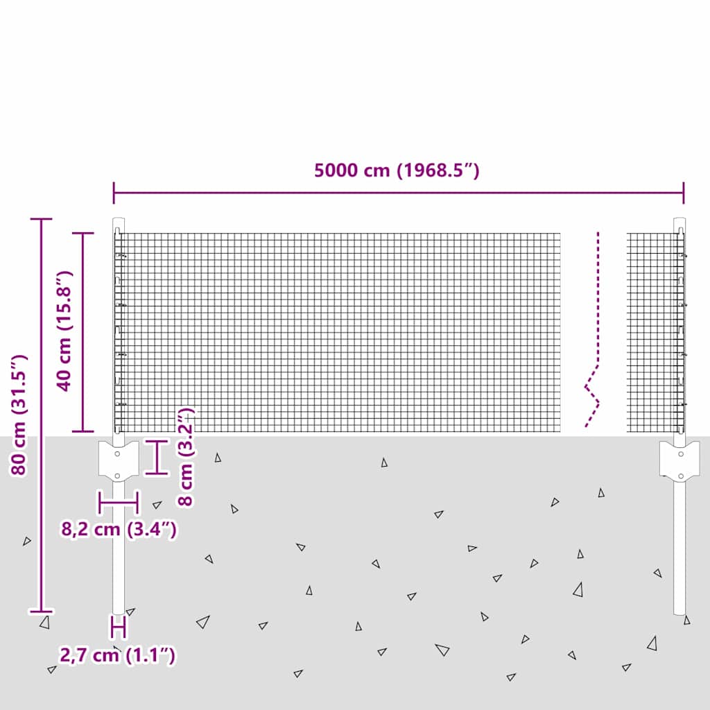vidaXL Συρμάτινος Φράχτης με 22 Πόδια U Πράσινος 0.4x50 μ Χάλυβας
