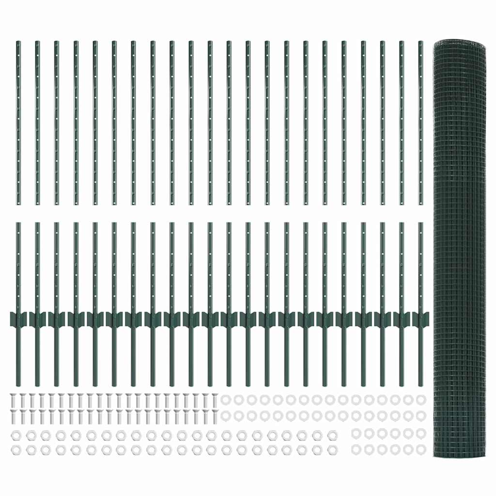 vidaXL Φράχτης Welded Wire με 22 U Posts Πράσινος 1x50 μ Χάλυβας