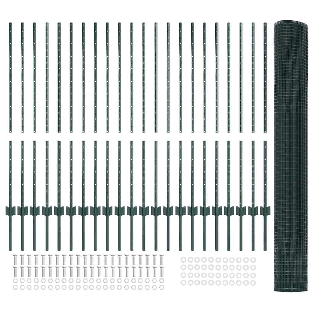 vidaXL Ηλεκτροσυγκολλημένος φράκτης με 22 U Posts Πράσινο 1.2x50 μ Ατσάλι