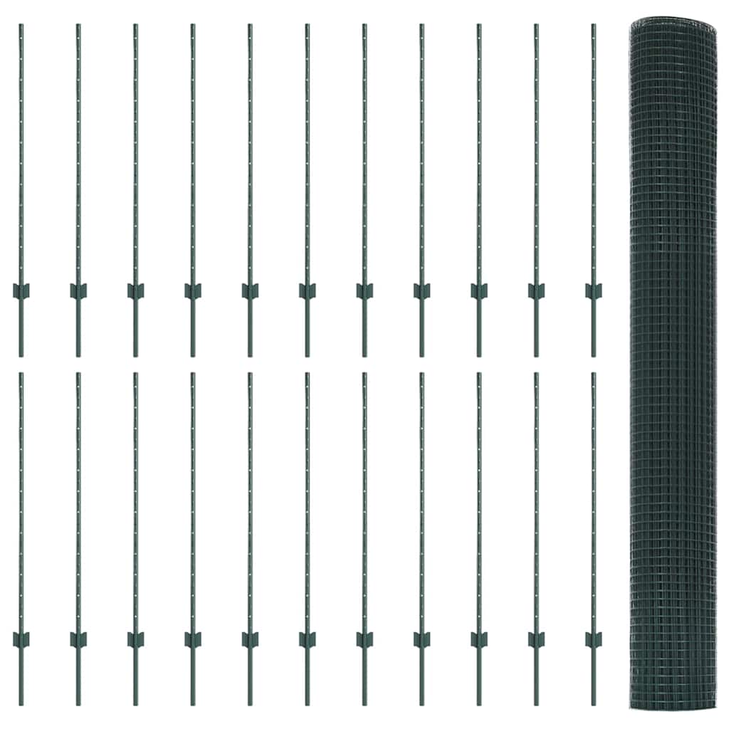 vidaXL Ηλεκτροσυγκολλημένος φράκτης με 22 U Posts Πράσινο 1.2x50 μ Ατσάλι