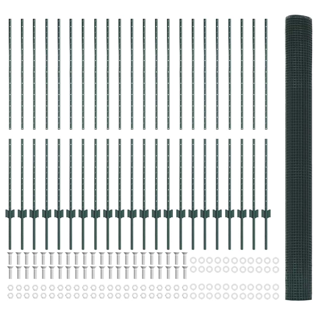 vidaXL Συρμάτινος Φράκτης με 22 U στήλες Πράσινος 1.4x50 μ Μέταλλο