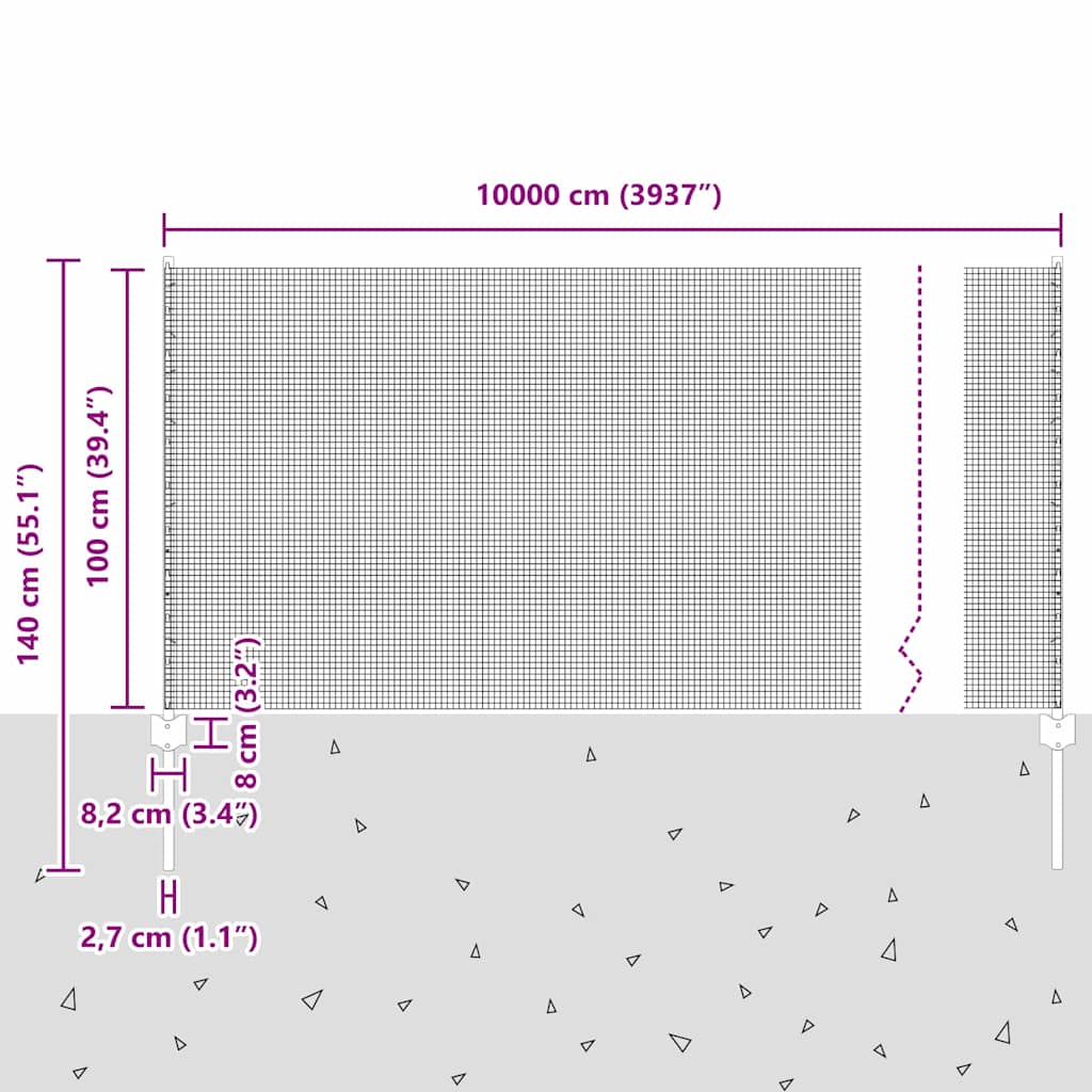 vidaXL Συρματόπλεγμα με 44 U Πόρους Πράσινο 1x100 μ Χάλυβα