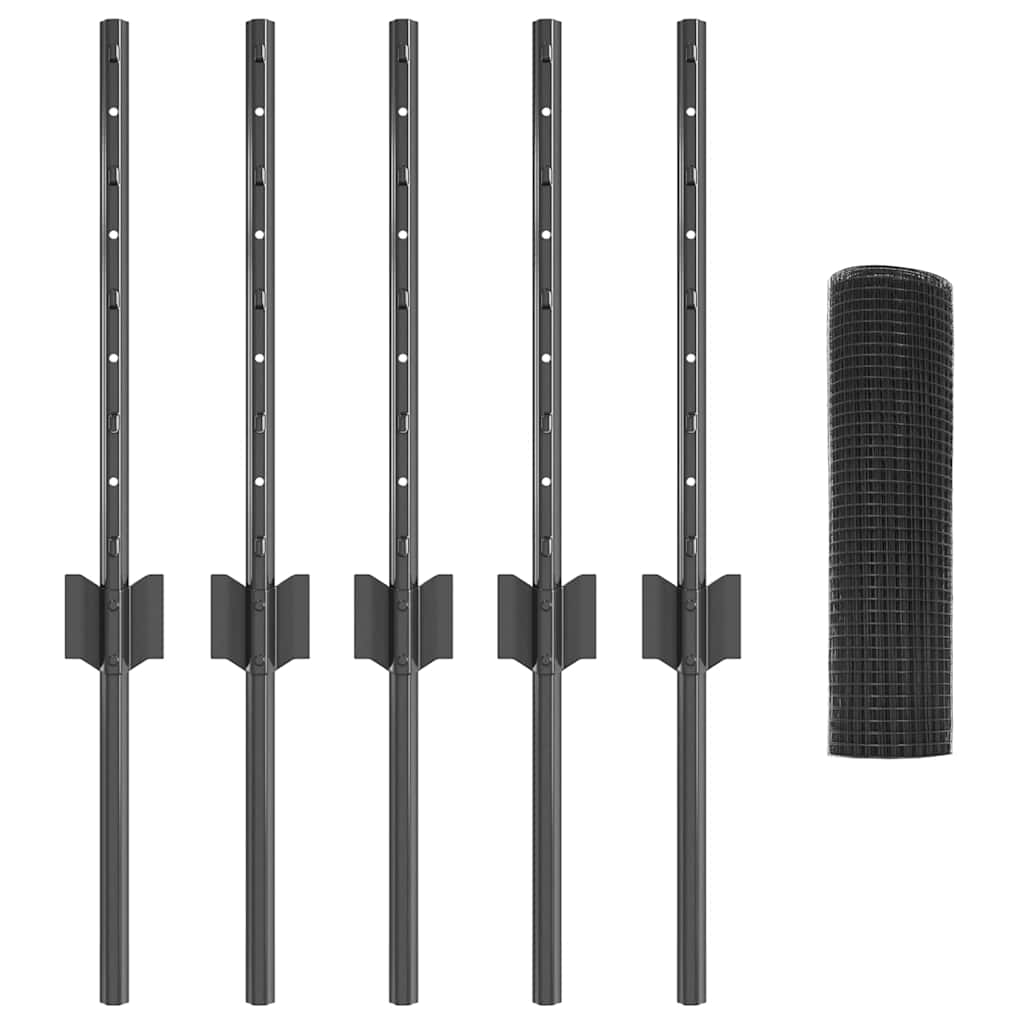 vidaXL Συρμάτινος Φράχτης με 5 U Πόστες Γκρι 0.4 x 10 μ Χάλυβας