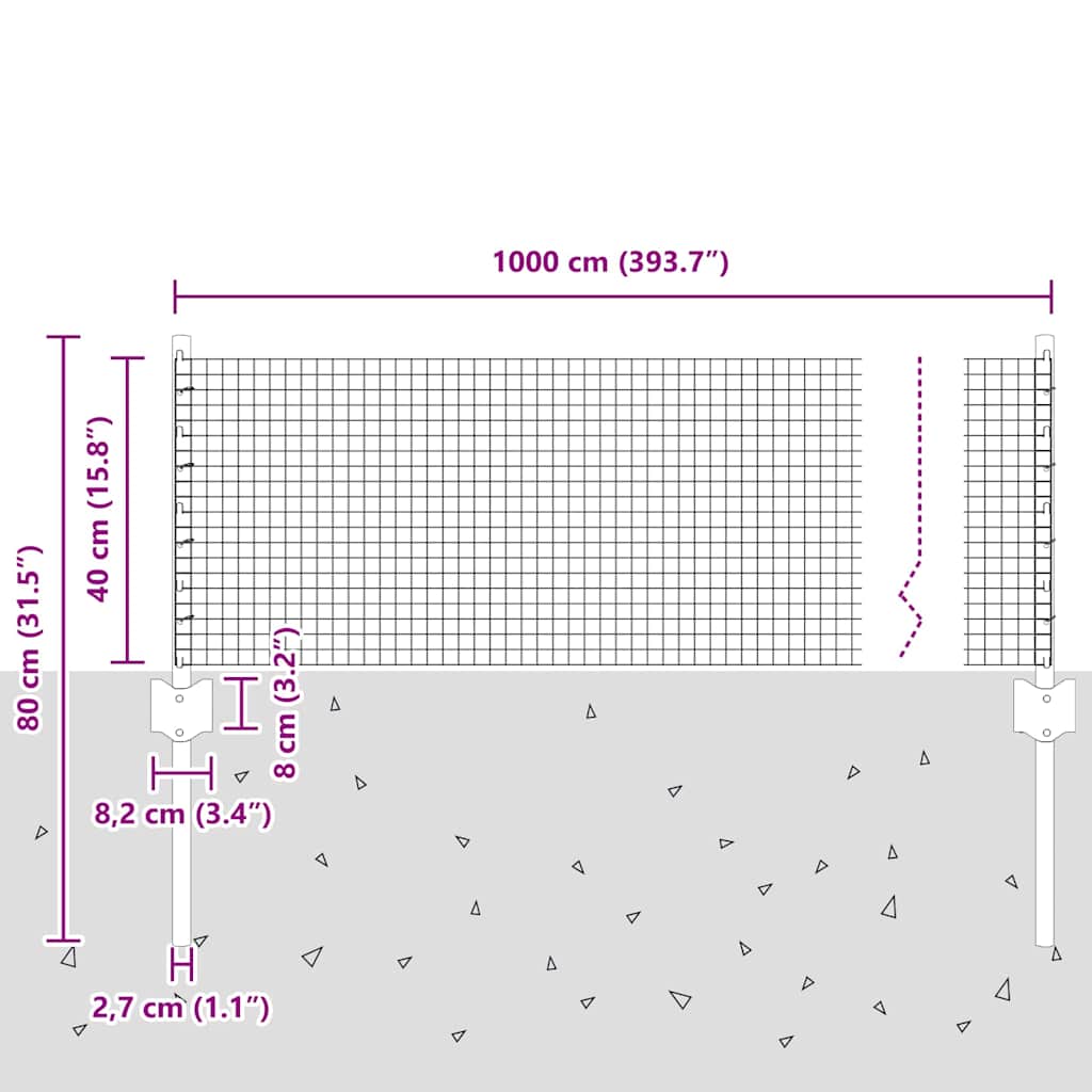 vidaXL Συρματόπλεγμα με Στυλίς 10 x 0,4 m PVC-Επικαλυμμένο Ατσάλι Γκρι