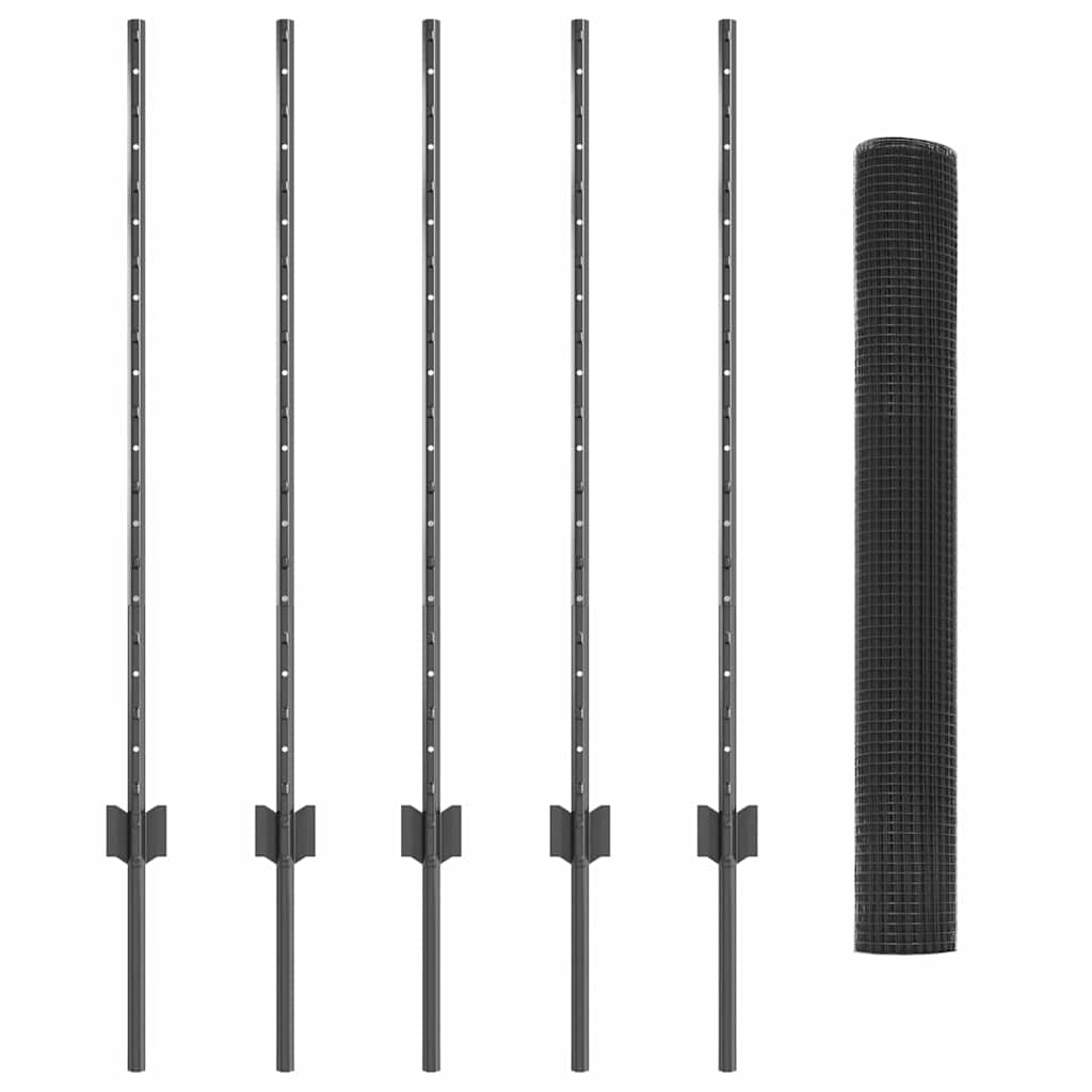 vidaXL Σετ Φράκτη Κοτόπουλου Σετ 2 Γκρι Μέταλλο 10 x 1 μ Ανθεκτικό