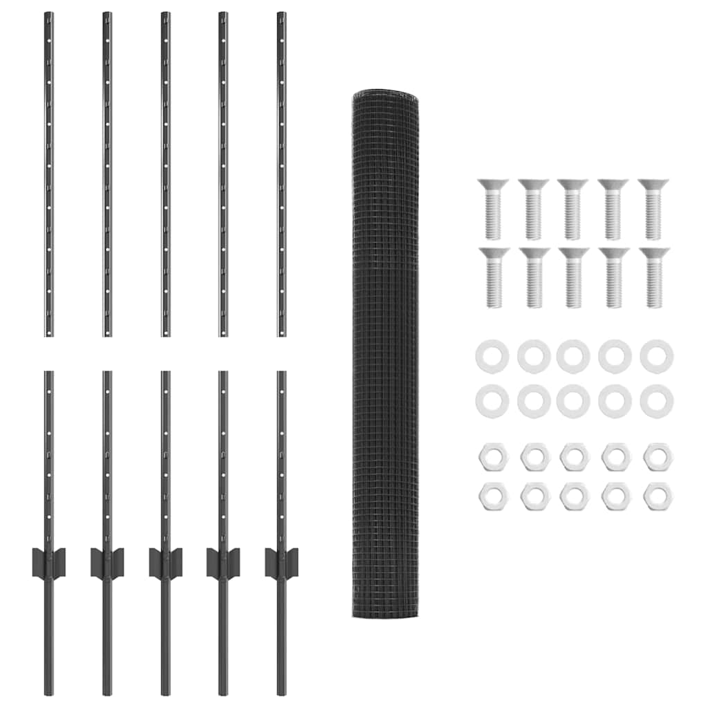 vidaXL Σετ Φράκτη Κοτόπουλου Σετ 2 Γκρι Μέταλλο 10 x 1 μ Ανθεκτικό