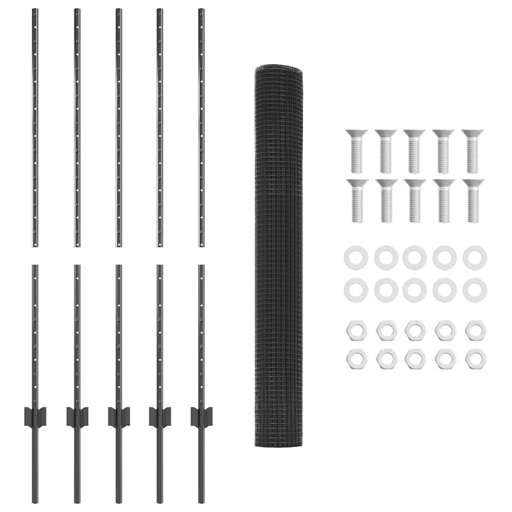 vidaXL Περίφραξη από ντουραλούμ με 10 γκρι υποδοχές 1.2x10 μ