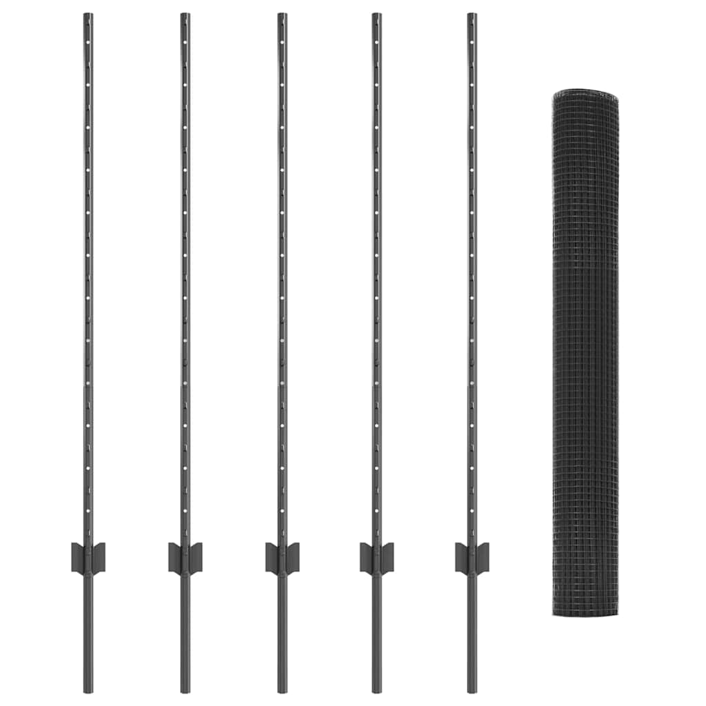 vidaXL Γκρι Συρματόπλεγμα με 10 U Πόδια 1.2x10 μ Χάλυβα