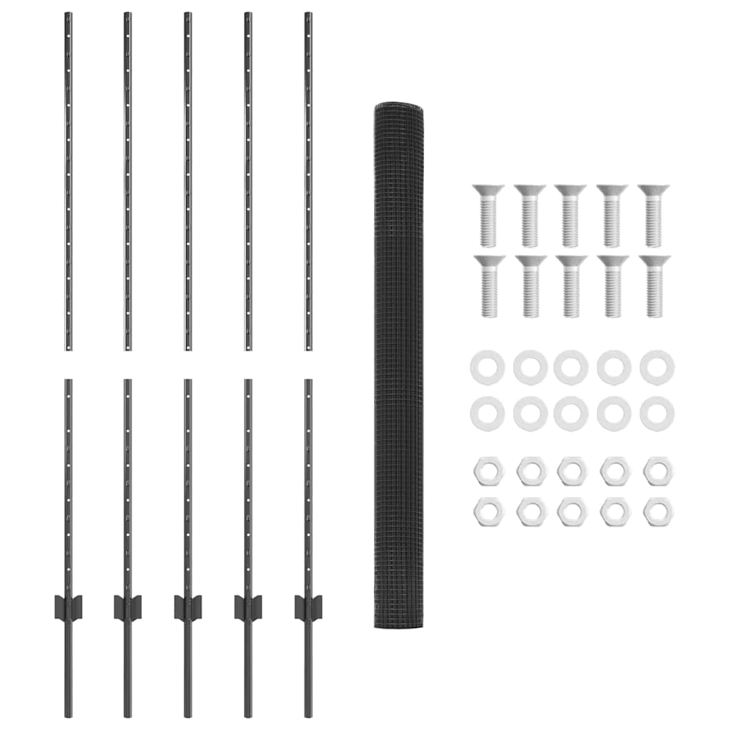 vidaXL Φράκτης Συρματόπλεγμα συγκόλλησης με 10 Ο Πόλους Γκρι 1.4x10 μ. Χάλυβας