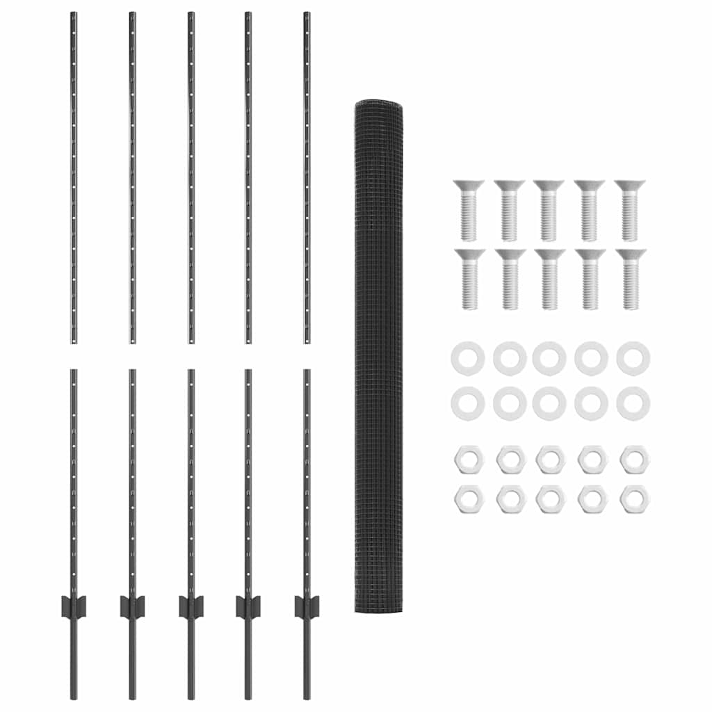 vidaXL Συρματόπλεγμα με 10 U Πόδια Γκρι 1.5x10 μ. Χάλυβας