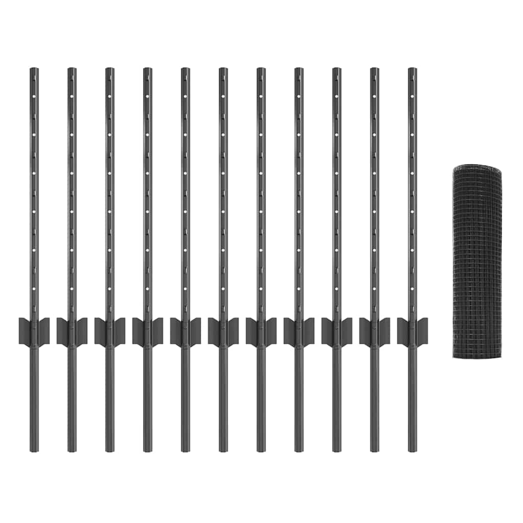 vidaXL Συρματόπλεγμα με Στυλίς 25 x 0,6 μ PVC-Επικαλυμμένο Ατσάλι Γκρι