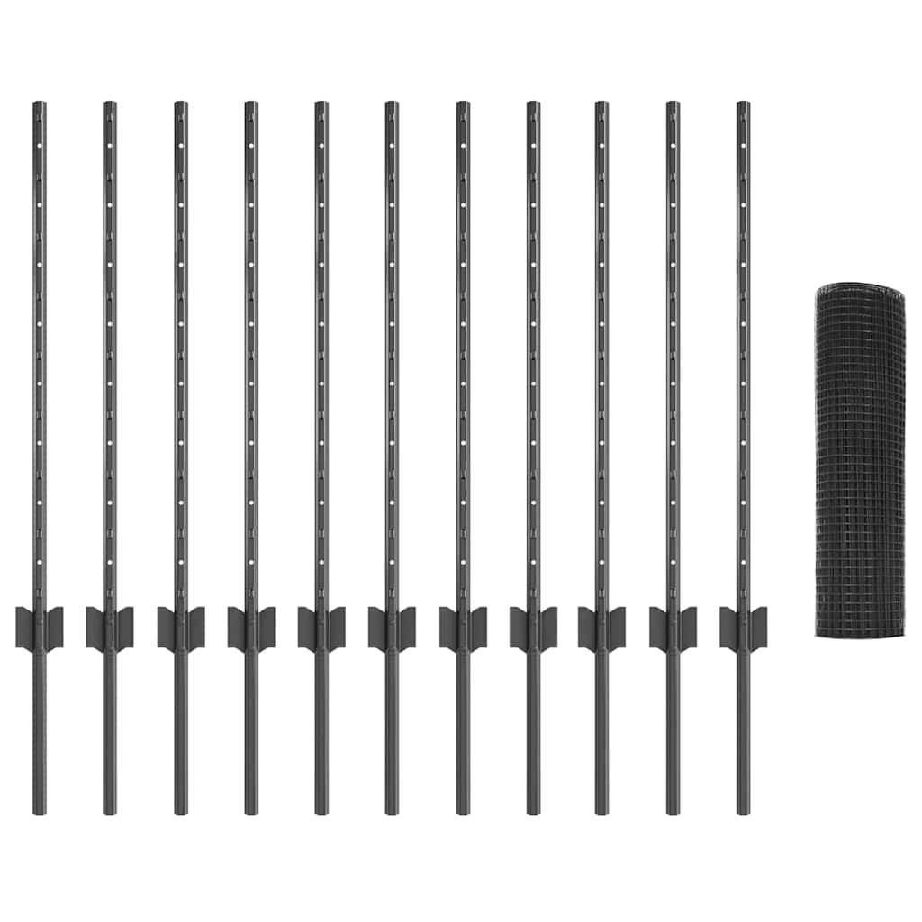 vidaXL Συρματόπλεγμα με 11 μεταλλικούς πόλους Γκρι 0.8x25 μ Steel