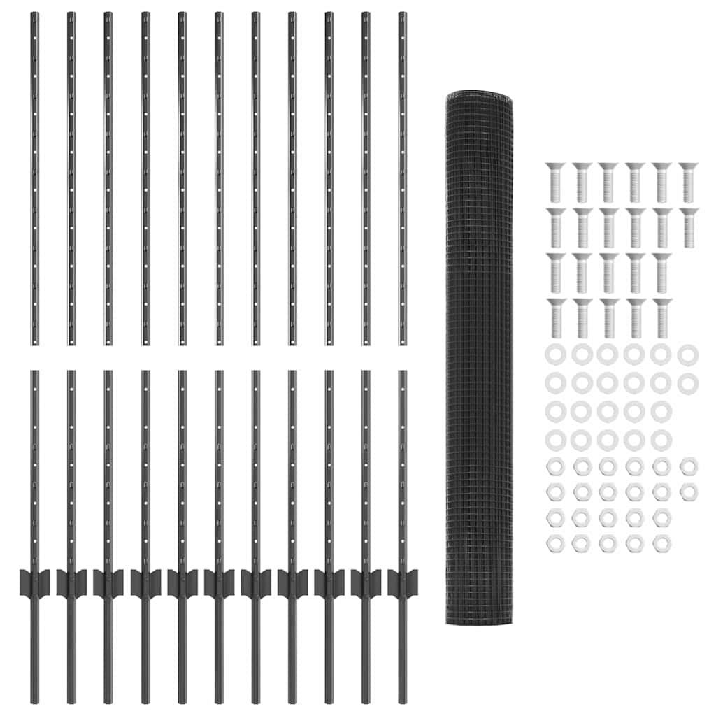 vidaXL Συρμάτινος Φράχτης με 22 U Posts Γκρι 1.2x25 μ Χάλυβας