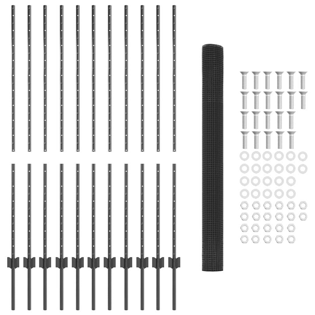 vidaXL Φράχτης με 22 Υ Πόλους Γκρι 1.4x25 μ Χάλυβας