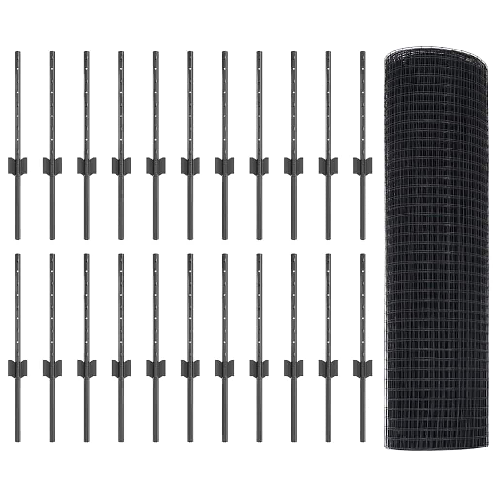 vidaXL Συρμάτινος φράκτης με 22 υποστηρίγματα Γκρι 0.4x50 μ Χάλυβας