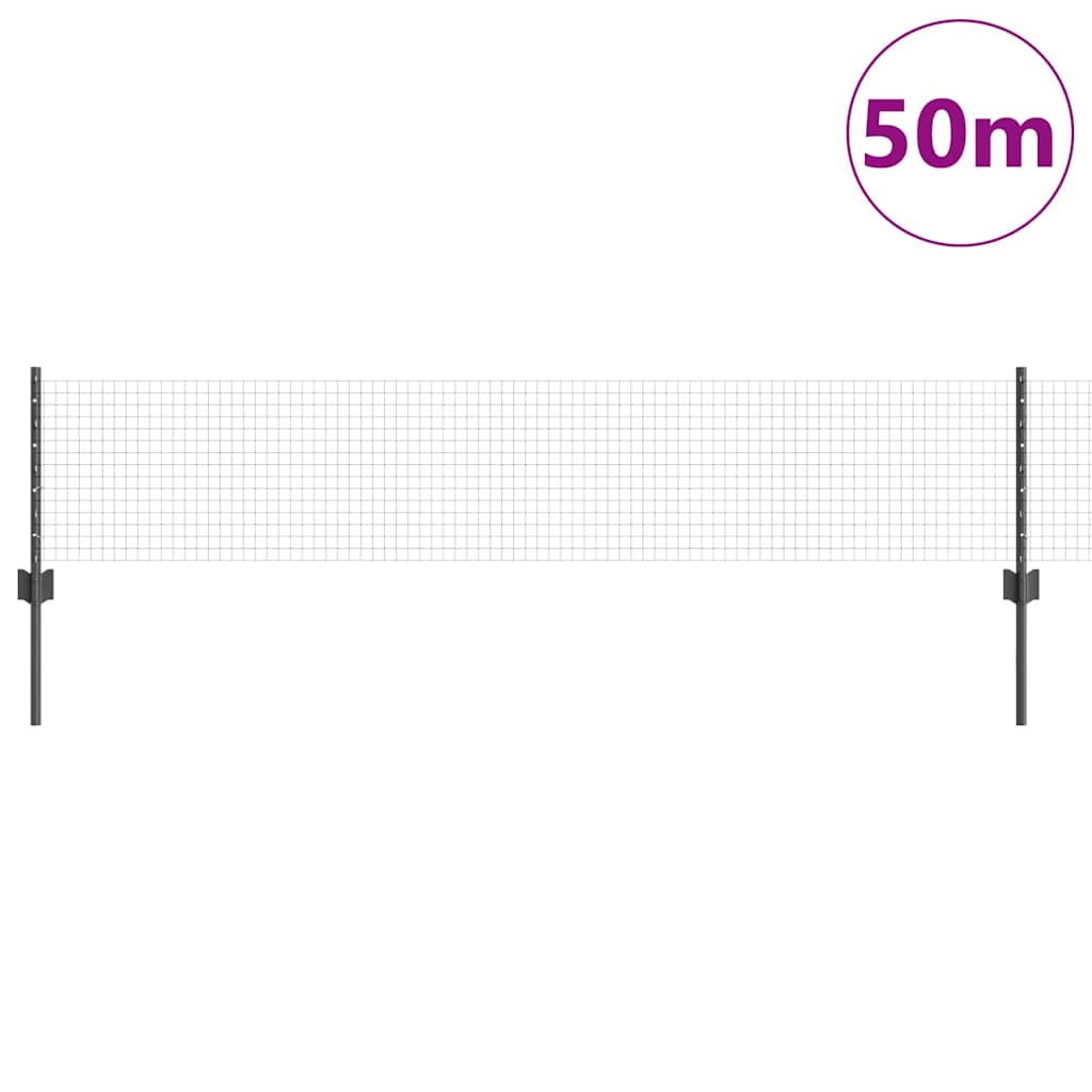 vidaXL Συρμάτινος φράκτης με 22 υποστηρίγματα Γκρι 0.4x50 μ Χάλυβας