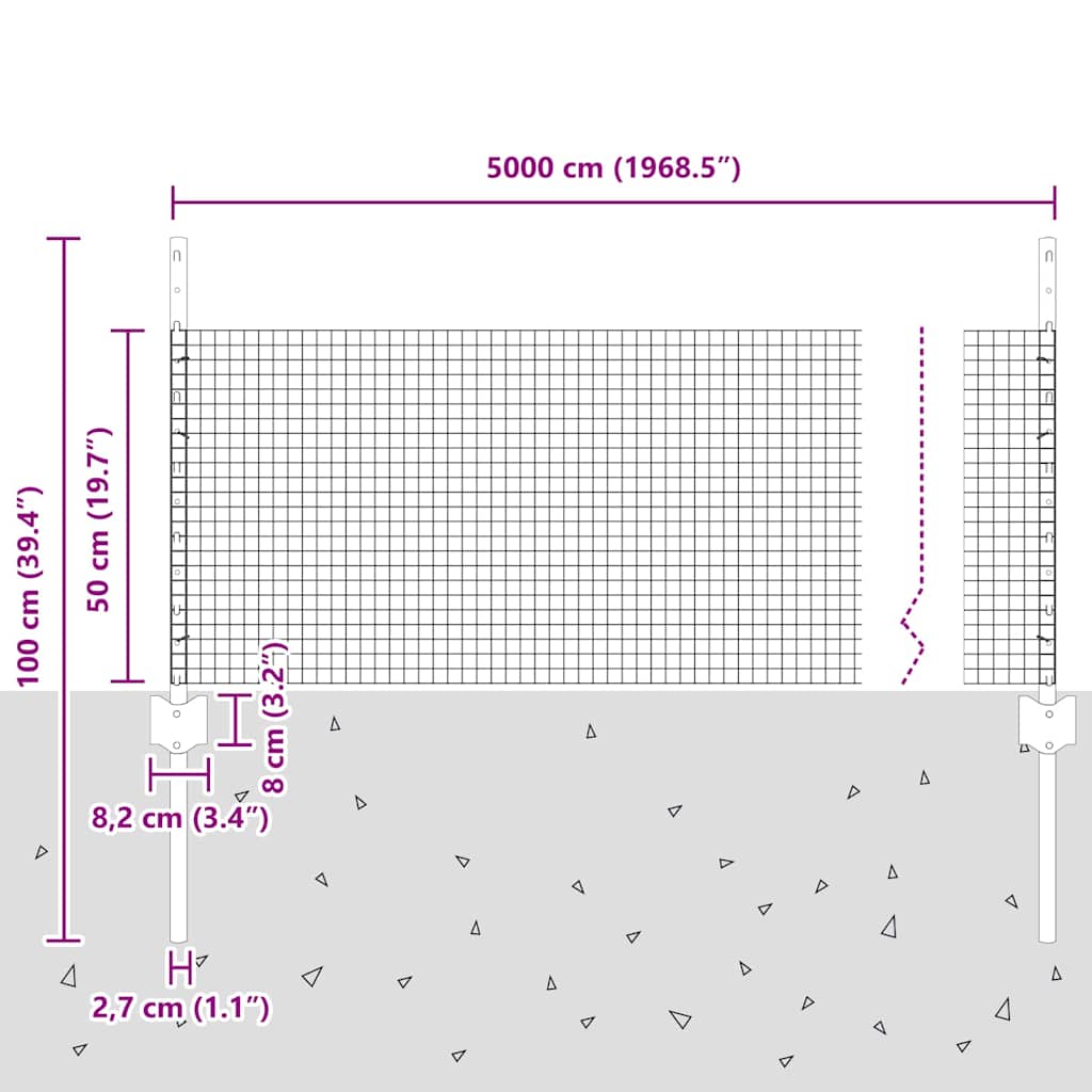 vidaXL Συγκολλητός Φράκτης με 22 U Πόδια Γκρι 0.5x50 μ. Χάλυβας
