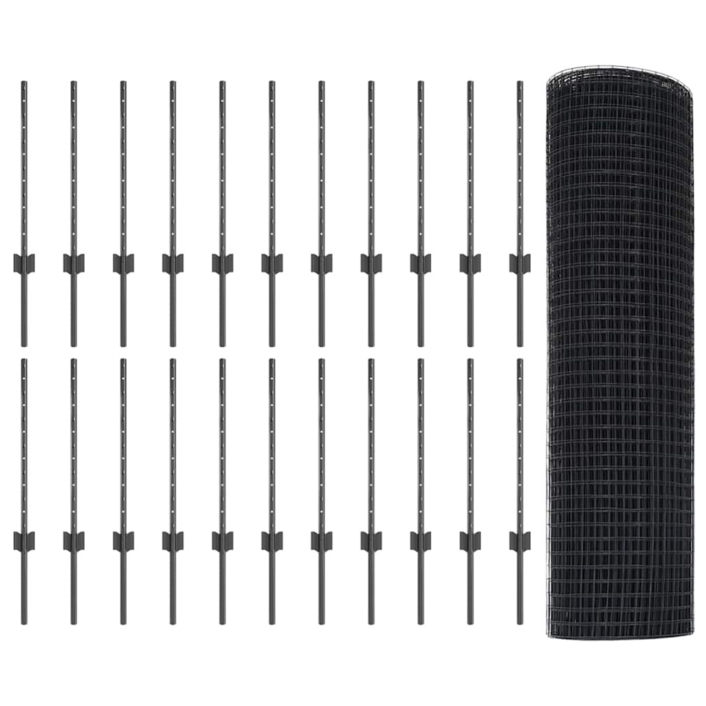 vidaXL Γαλβανισμένος Φράχτης με 22 υποστηρίγματα Γκρι 0.6x50 μ Χάλυβας