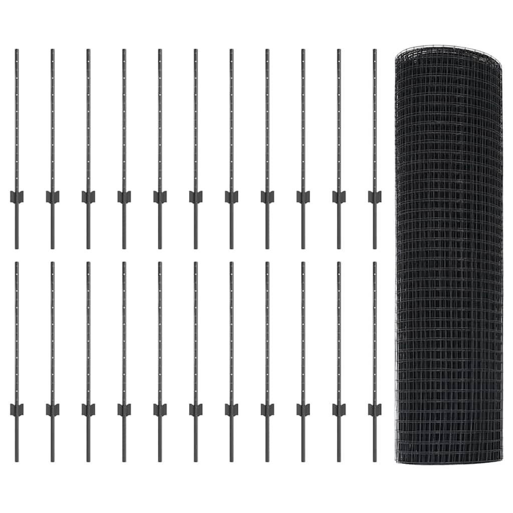vidaXL Συρματόπλεγμα με Στυλίς 50 x 0,8 m PVC-Επικαλυμμένο Ατσάλι Γκρι
