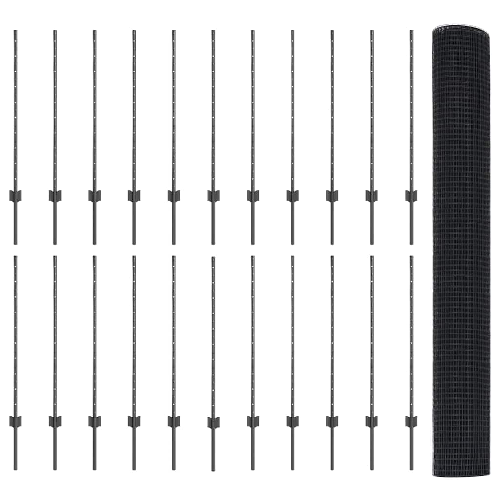 vidaXL Συγκολλητός Φράχτης με 44 U Πόδια Γκρι 1x50 μ Σίδερο